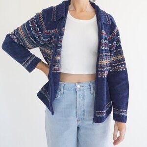 Vintage Tiara International Navy Knit Geometric Fair Isle Cabincore Cardigan L